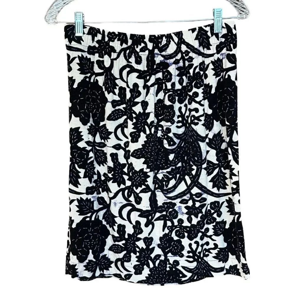 Loft Floral Pattern Cotton Pull On Pencil Skirt Elastic Waist Multi Color Small